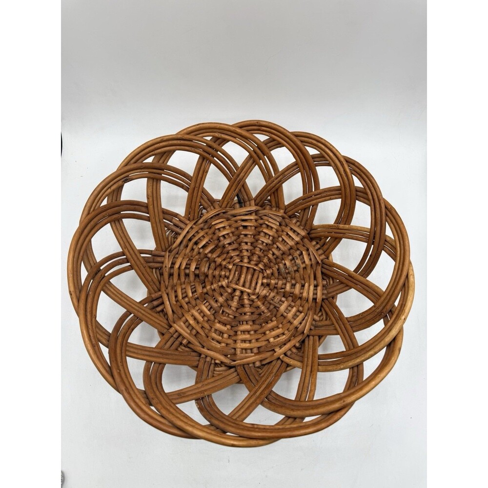 VTG Large 12” Round Basket Rattan Wicker Natural Brown Country Farmhouse